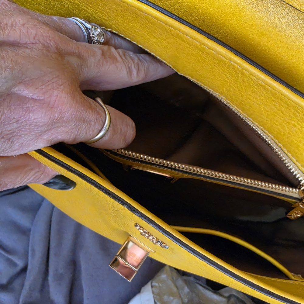 MCM Yellow Croc-Texture Top Handle Shoulder Bag - Picture 9 of 15